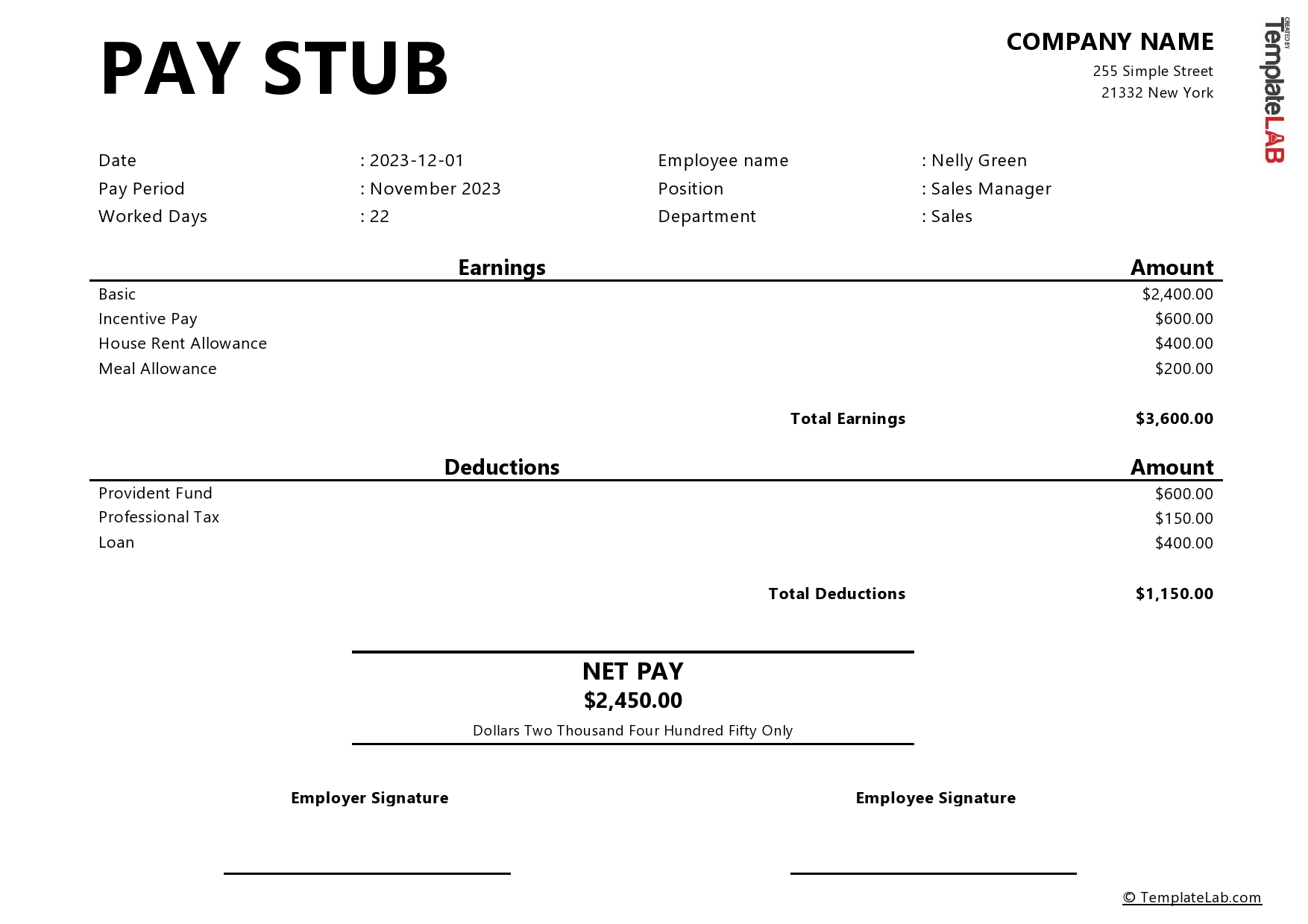 Fillable Printable Pay Stub Template Free