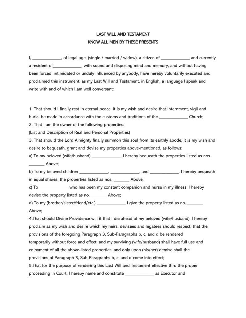 Printable Free Will Template Nz Printable Free Will Template Nz