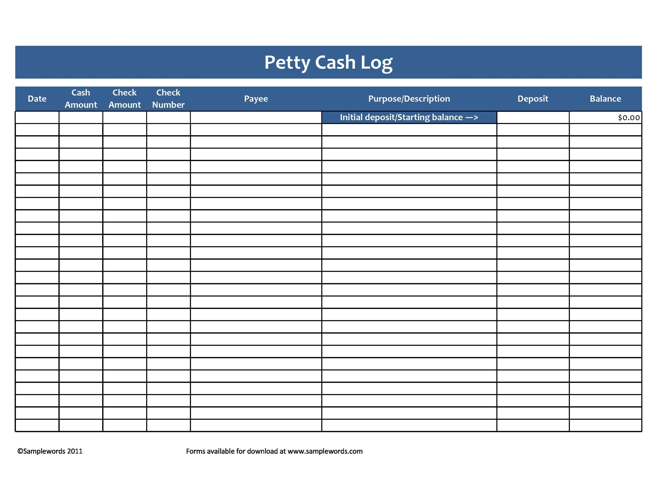 40 Petty Cash Log Templates amp Forms Excel PDF Word TemplateLab
