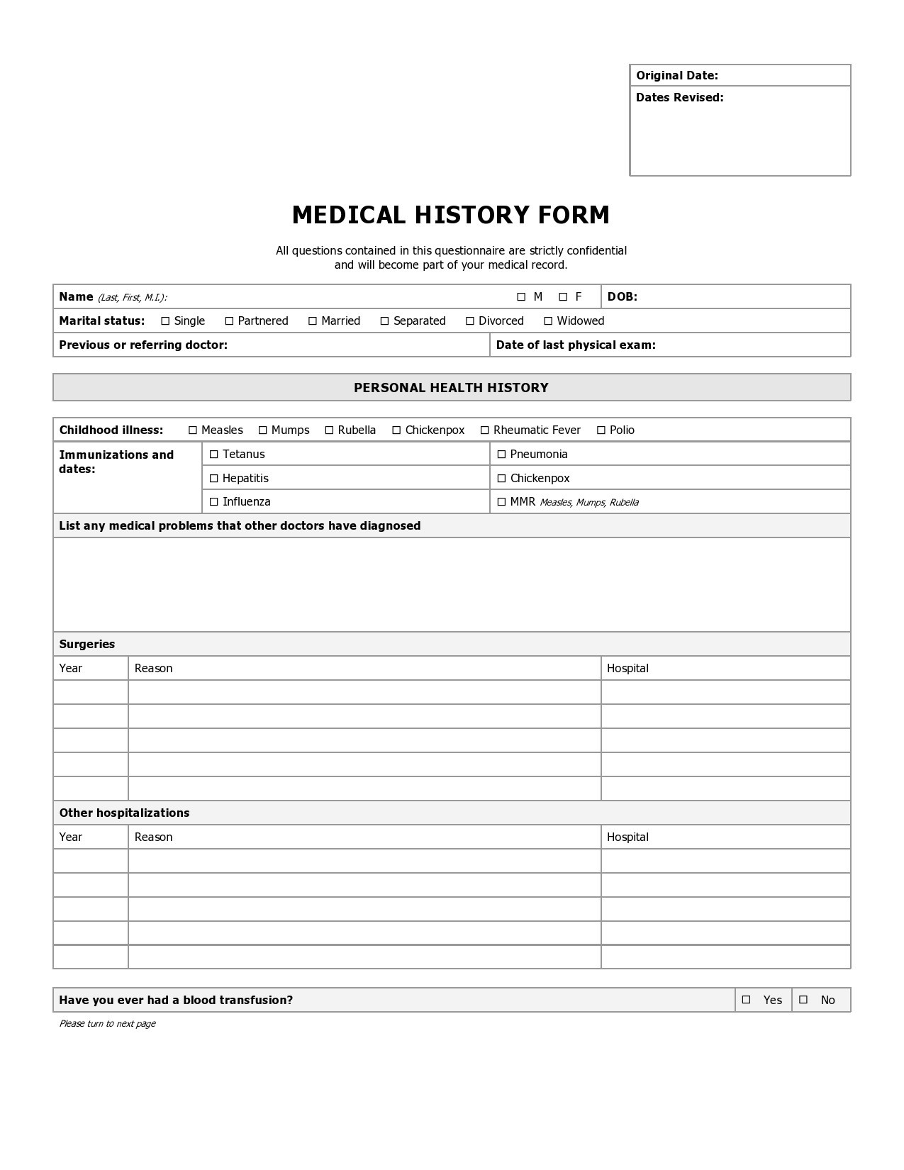 43 Medical Health History Forms PDF Word TemplateLab