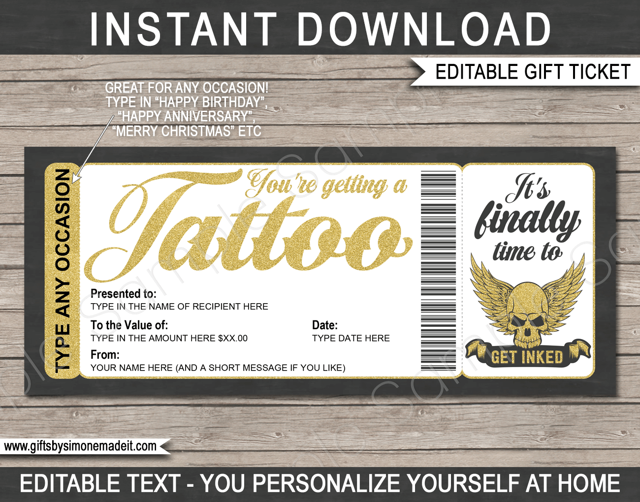 Any Occasion Tattoo Gift Certificate Card Any Occasion Tattoo Gift Certificate Card