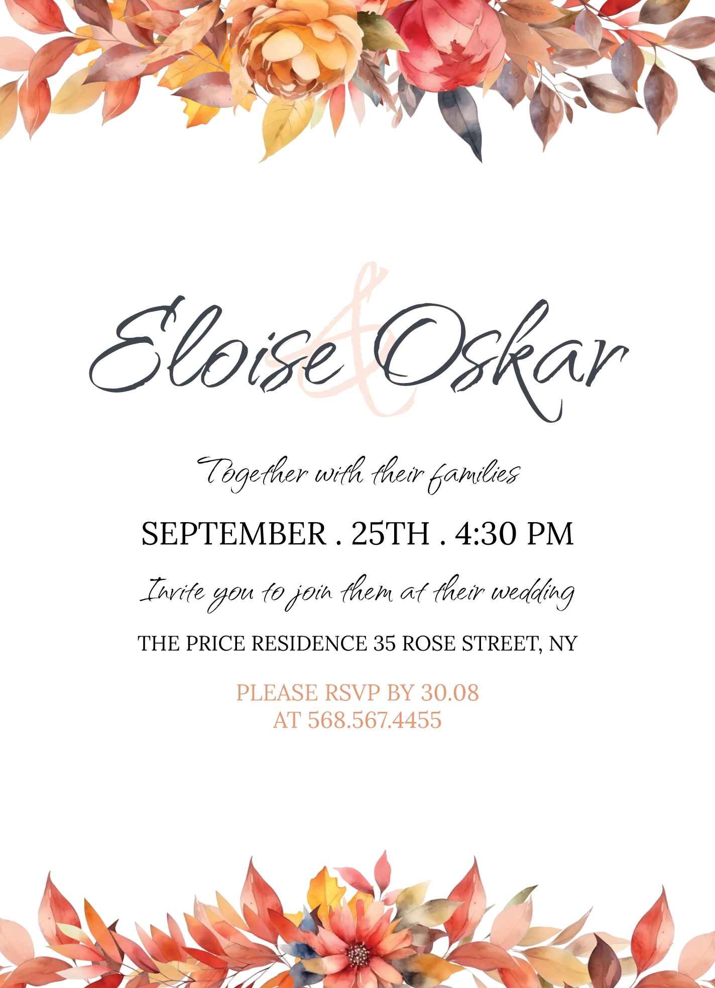 Autumn Wedding Invitation Free Google Docs Template Gdoc io
