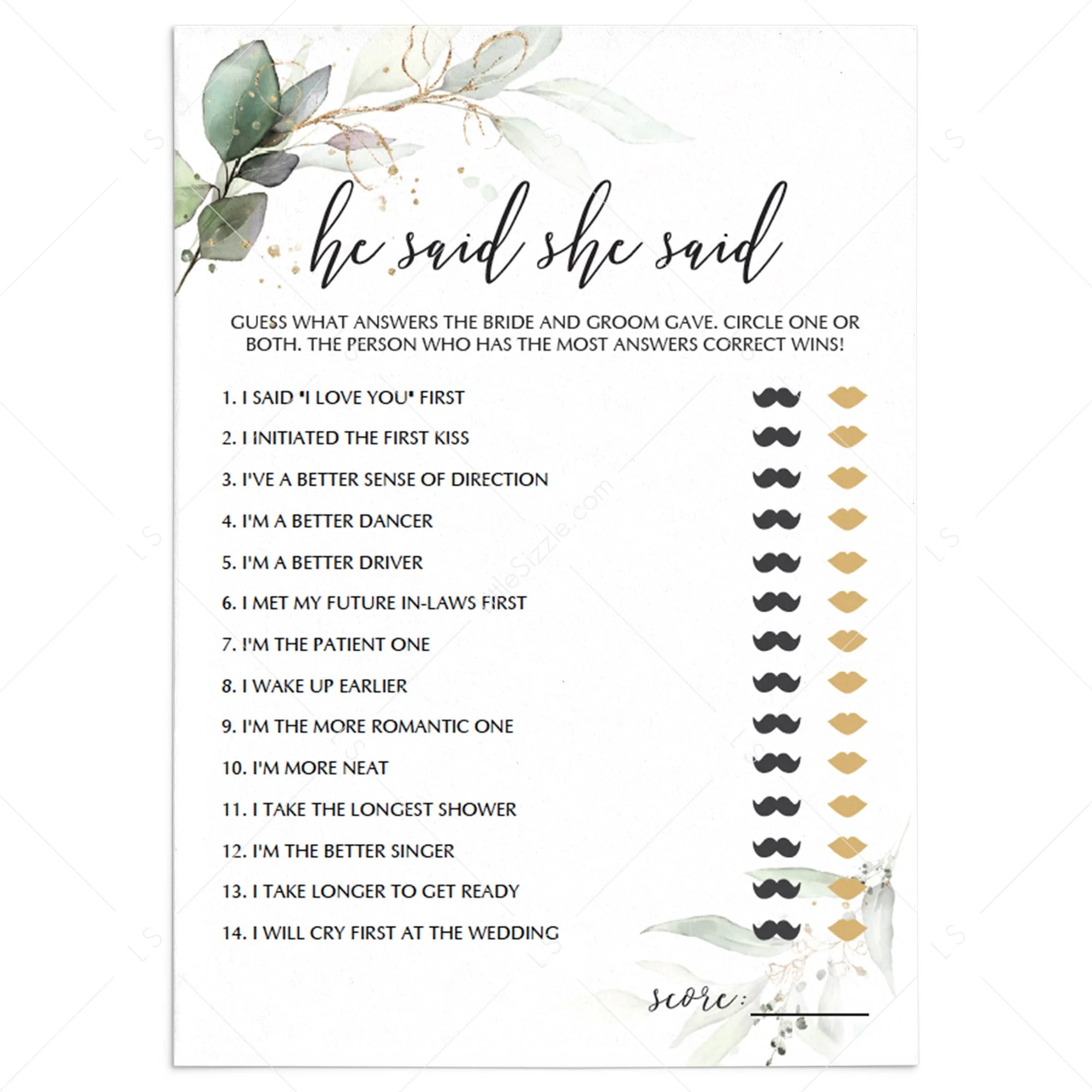 Bridal Shower Game Templates Printable