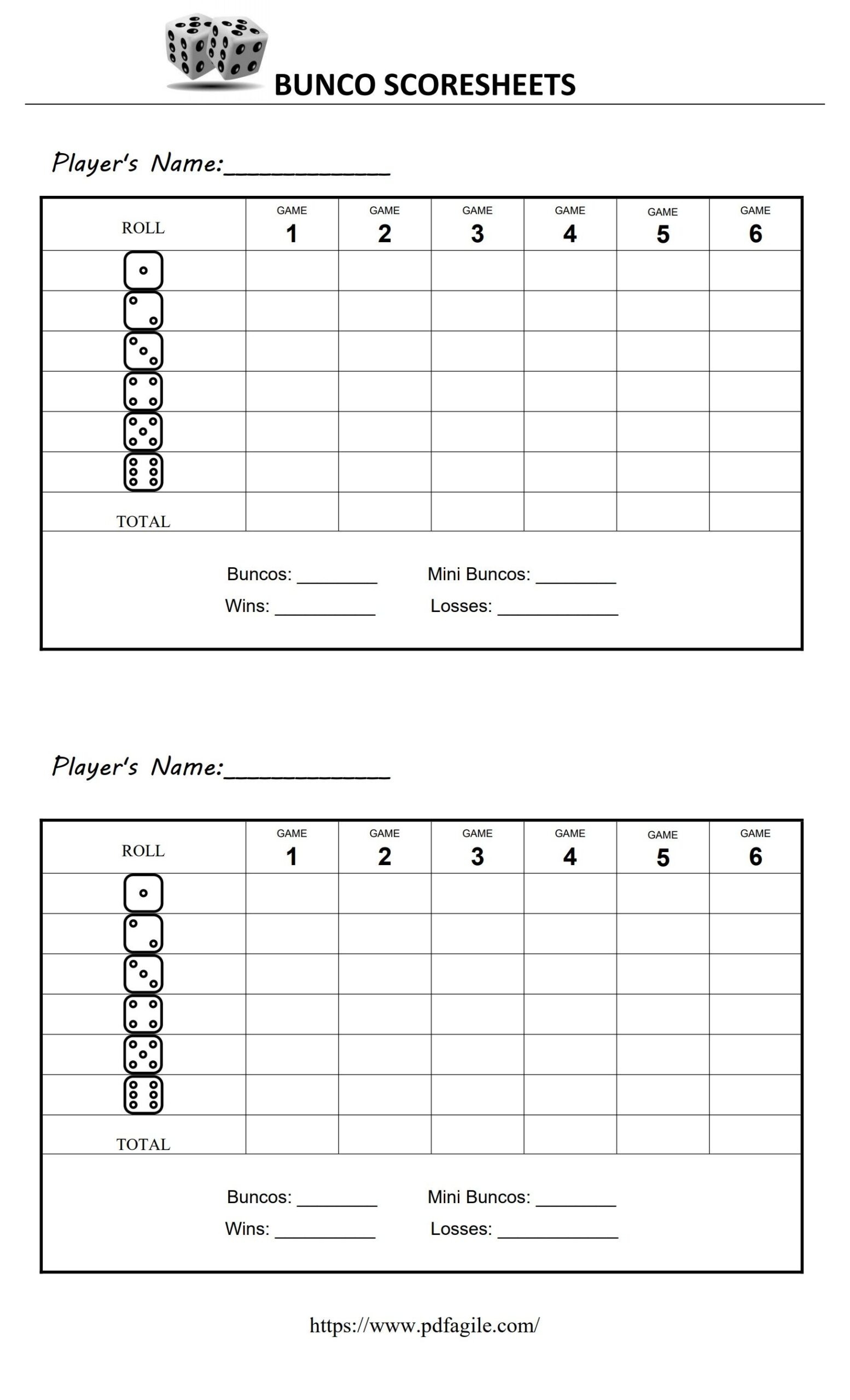 Free Printable Bunco Templates
