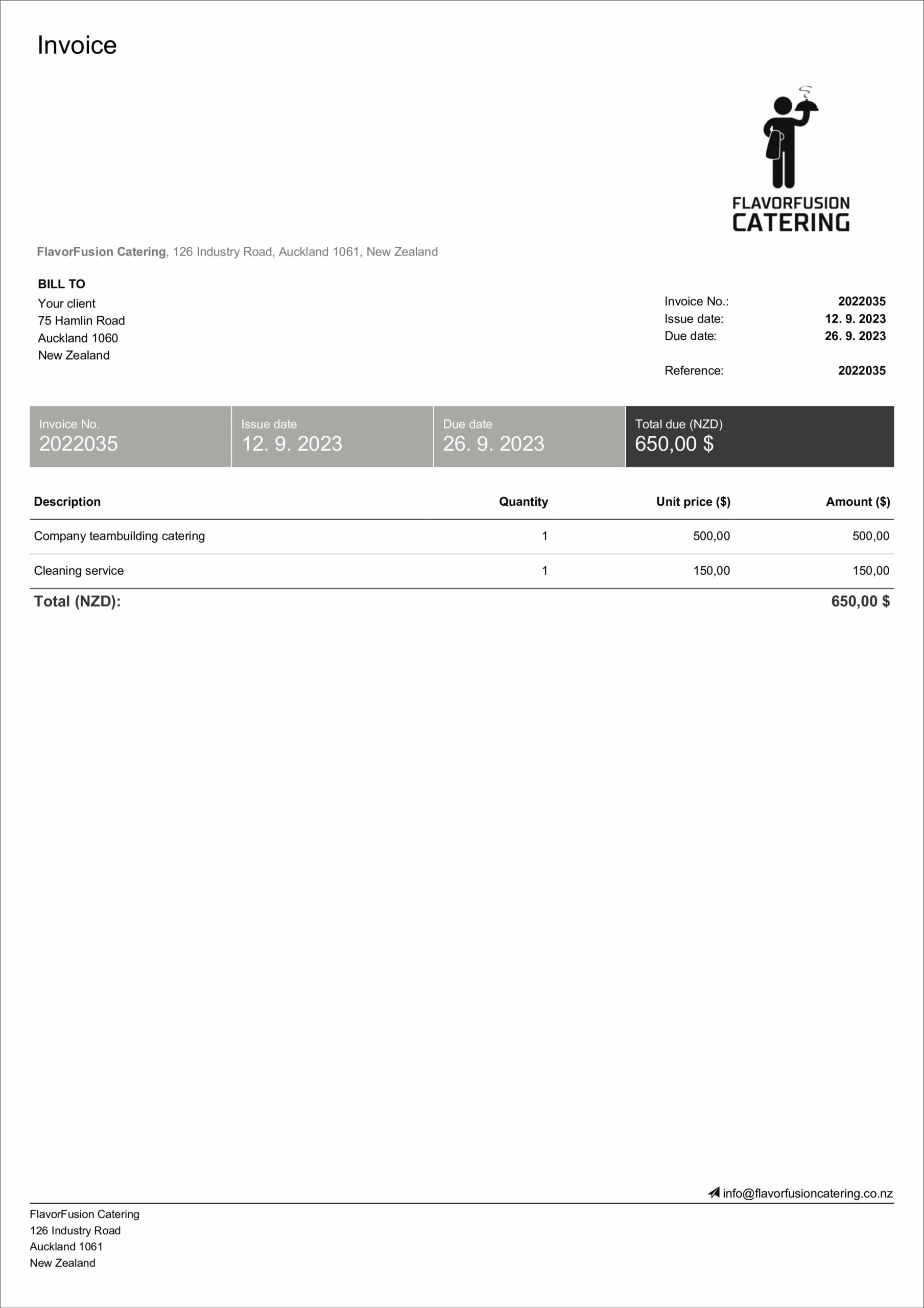 Catering Invoice Templates Free amp Editable Billdu
