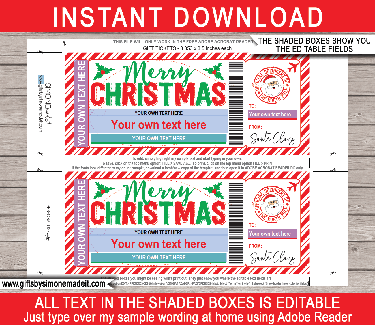 Christmas Boarding Pass From Santa Template Red amp Green Christmas Boarding Pass From Santa Template Red amp Green