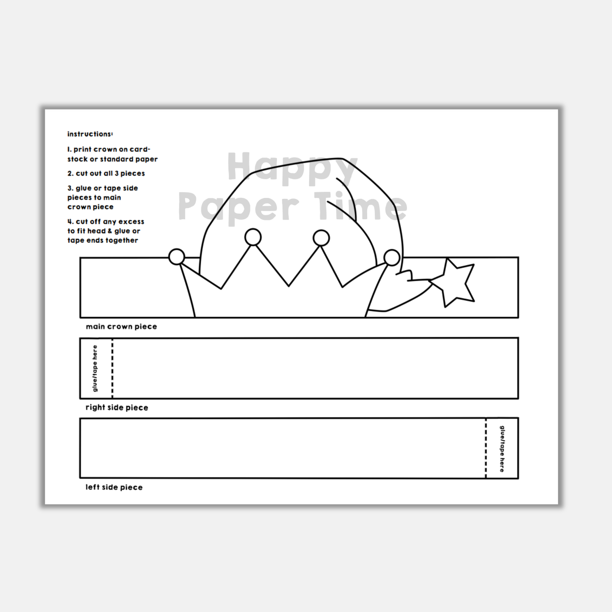 Christmas Elf Paper Hat Printable Coloring Craft Winter Christmas 