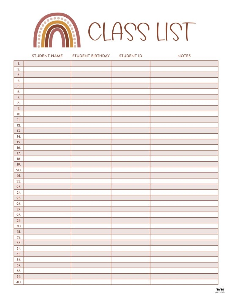 Class List Templates 12 FREE Printables Printabulls