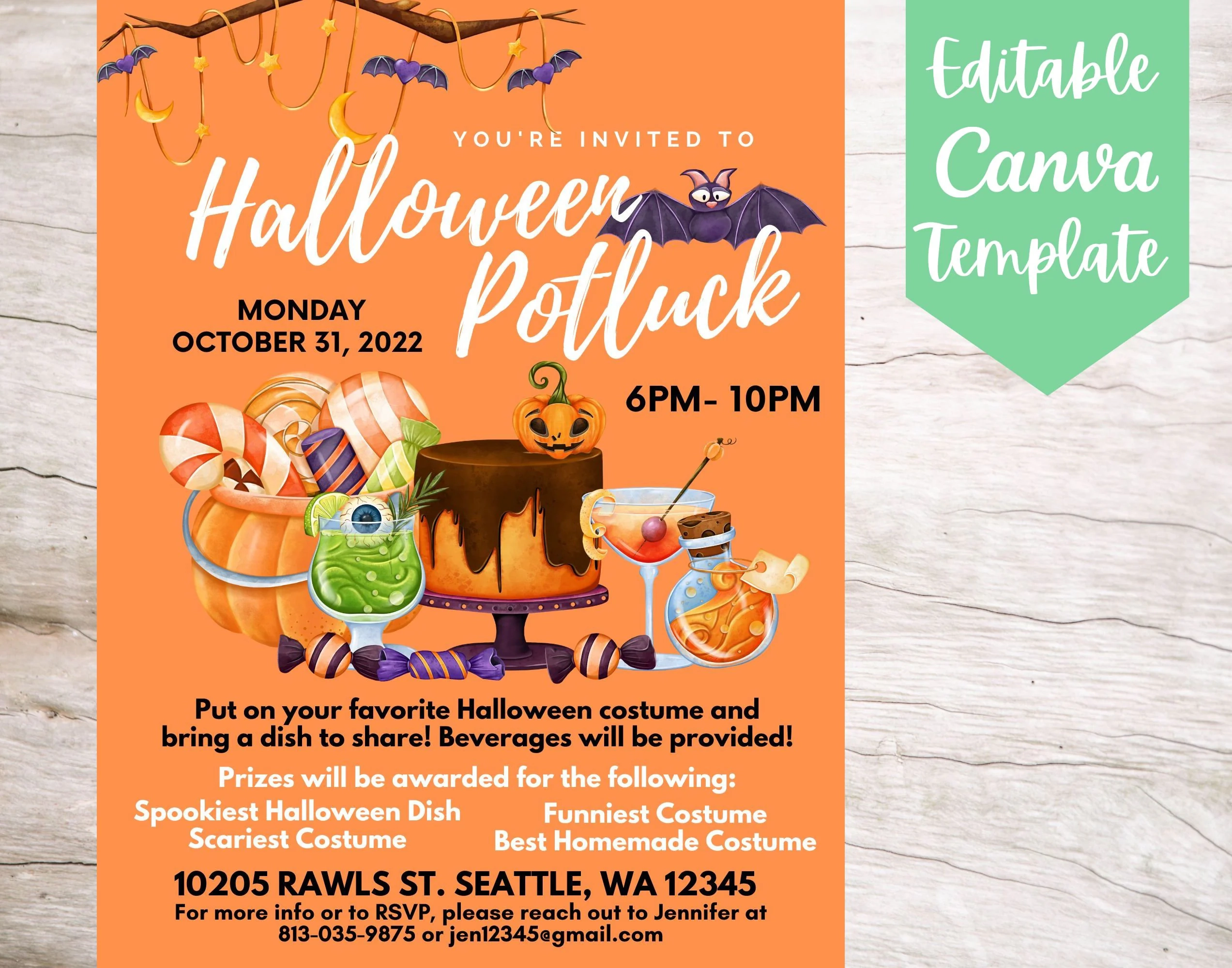 Halloween Potluck Invitation Template Free Printable
