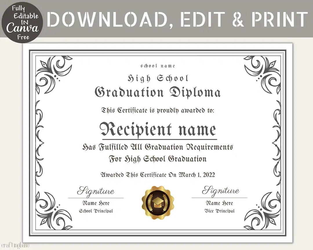 Printable Graduation Diploma Template Printable Graduation Diploma Template