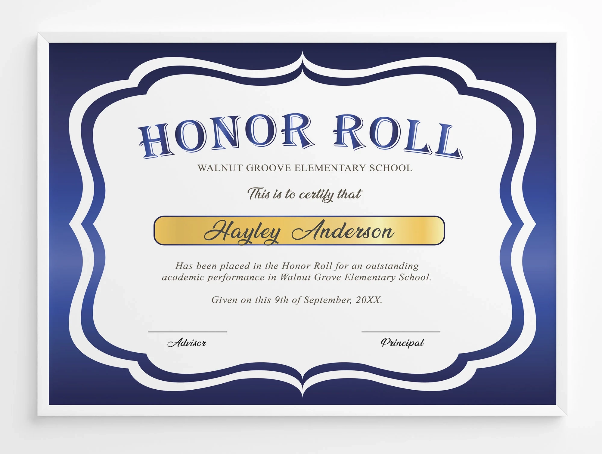 Editable Honor Roll Certificate Template Royal Blue School Award Editable Honor Roll Certificate Template Royal Blue School Award