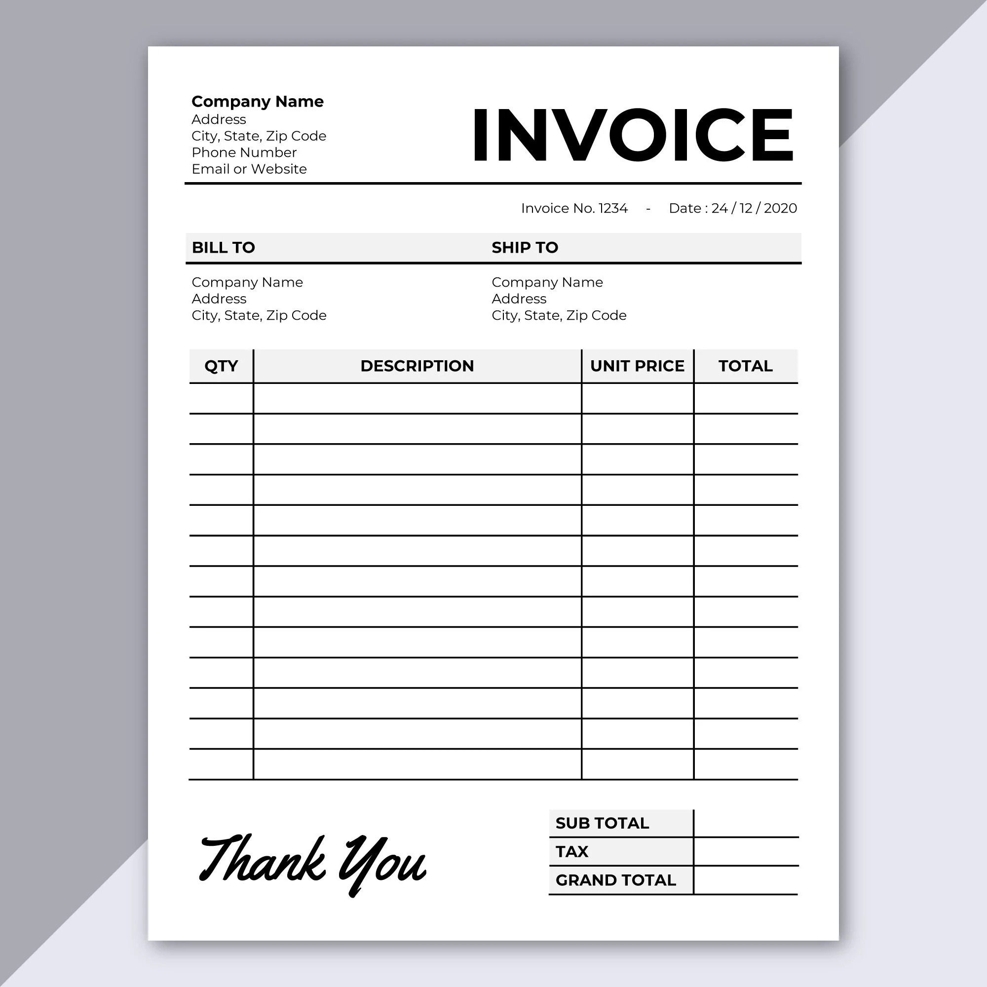 Editable Invoice Template Printable Microsoft Word Invoice A4 