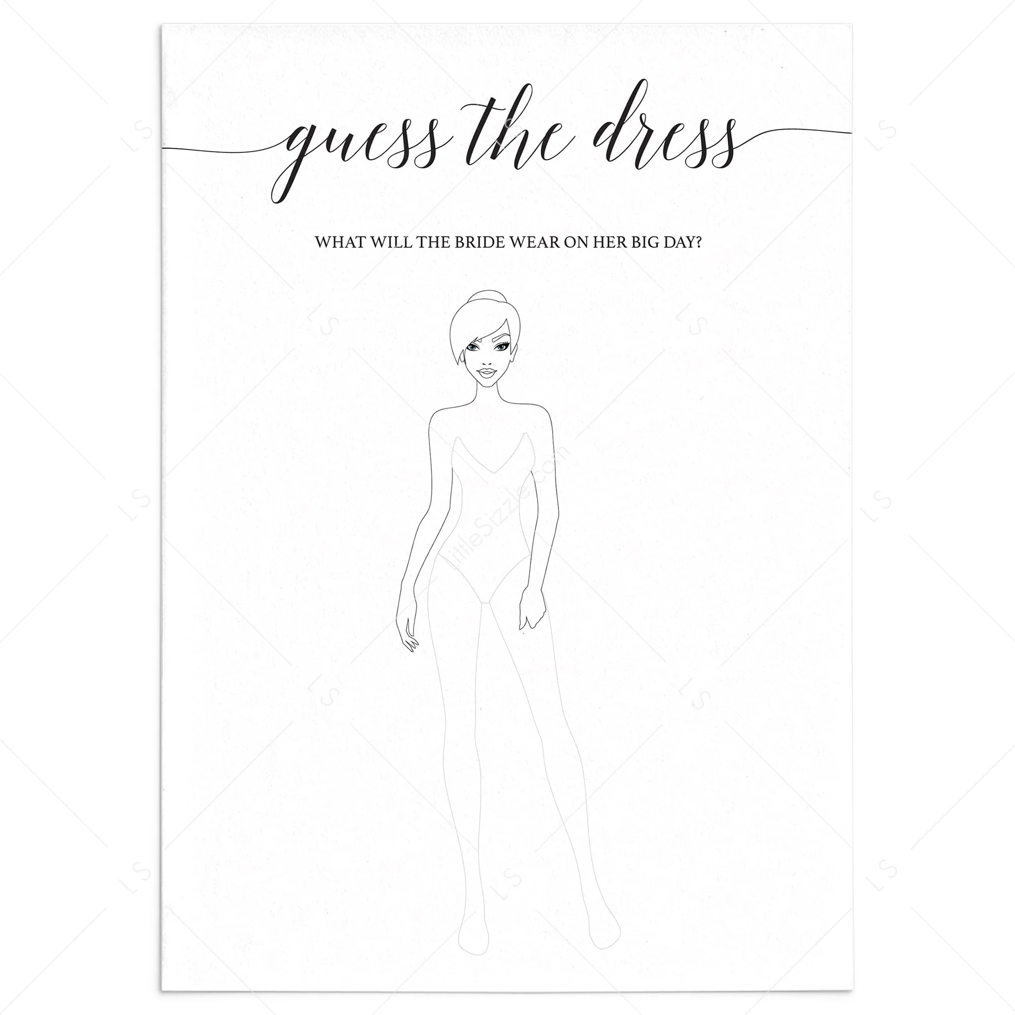 Elegant Bridal Shower Game Guess Her Dress Printable Elegant Bridal Shower Game Guess Her Dress Printable