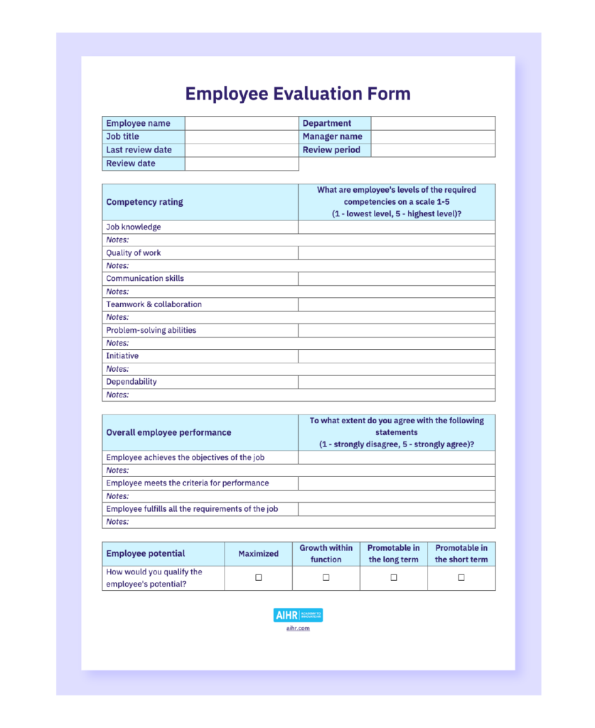 Printable Free Employee Evaluation Form Template Word Printable Free Employee Evaluation Form Template Word