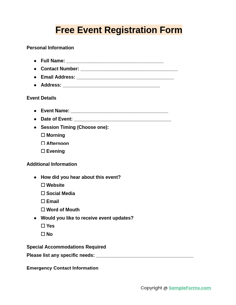 FREE 18 Event Registration Form Samples PDF MS Word Google