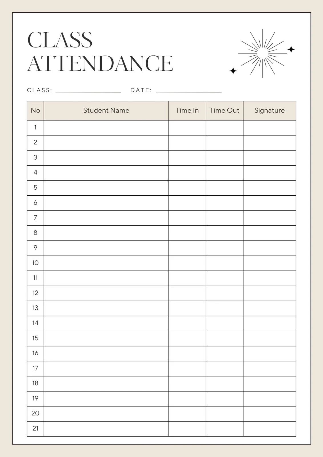 Free Printable Weekly Attendance Sheet Template
