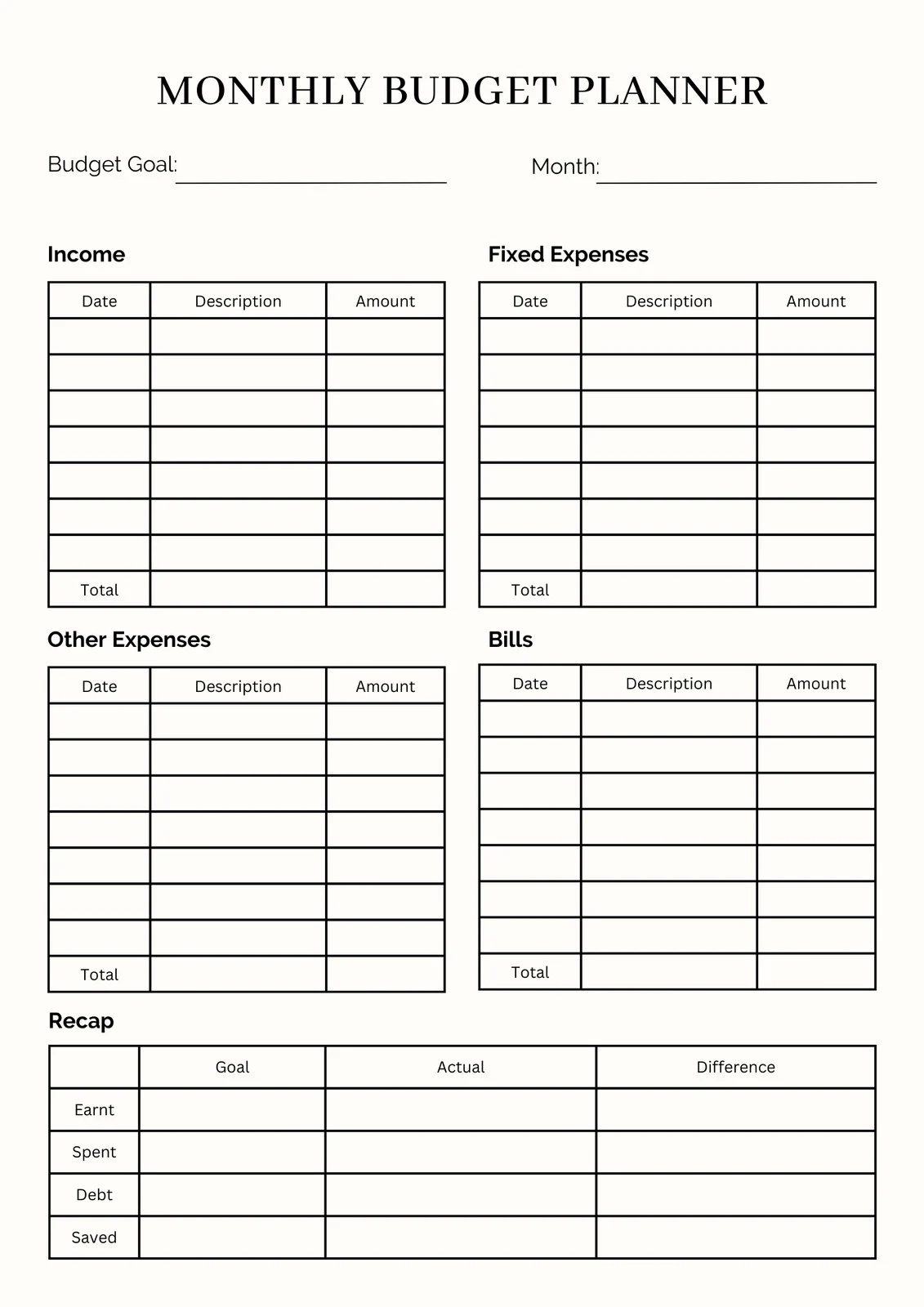 Printable Budget Template Free