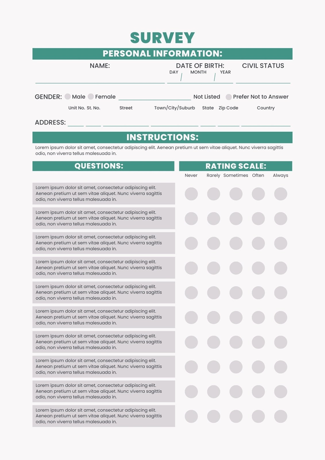 Free Printable Survey Template