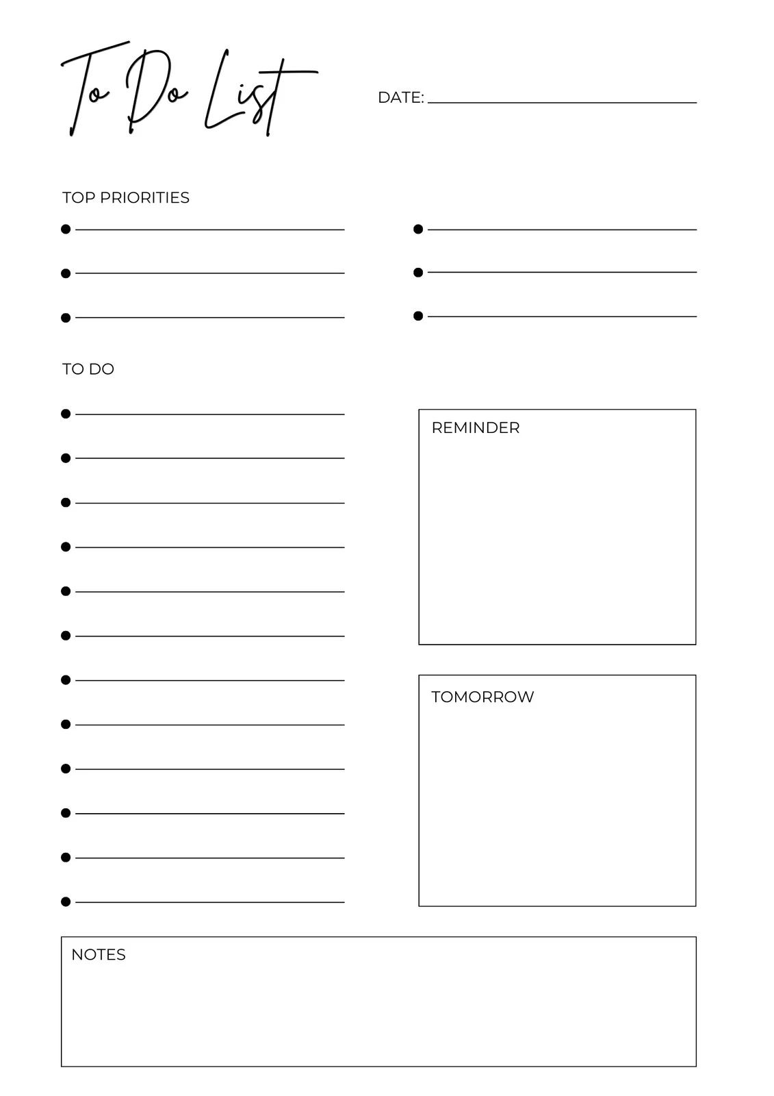 Free To Do List Template Printable