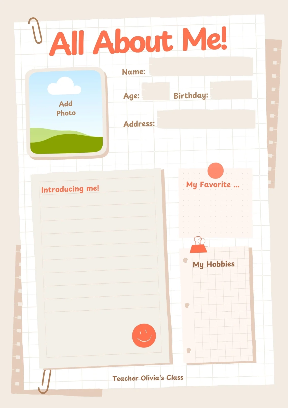 Printable All About Me Selfie Template Free