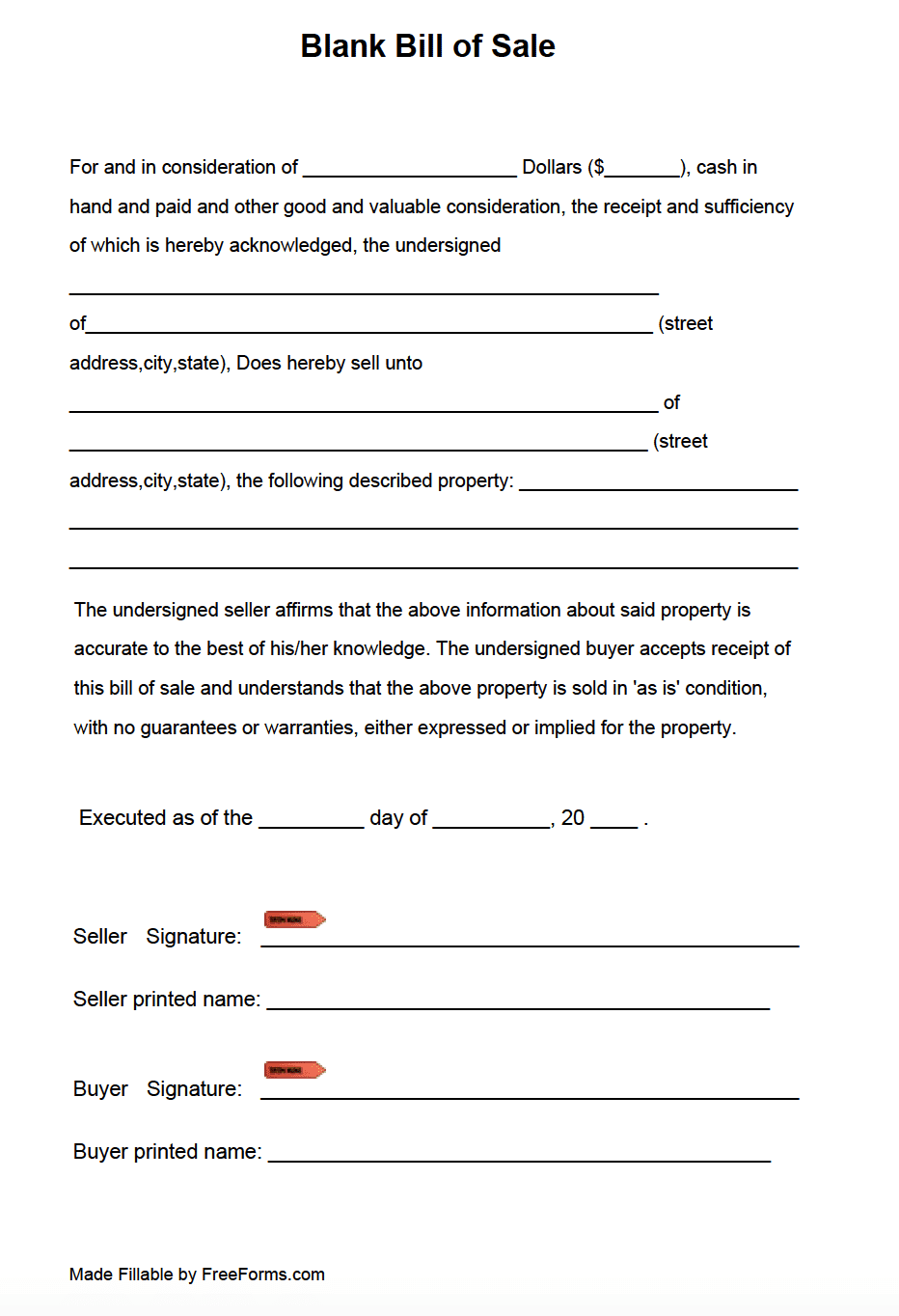 Free Printable Template For Bill Of Sale