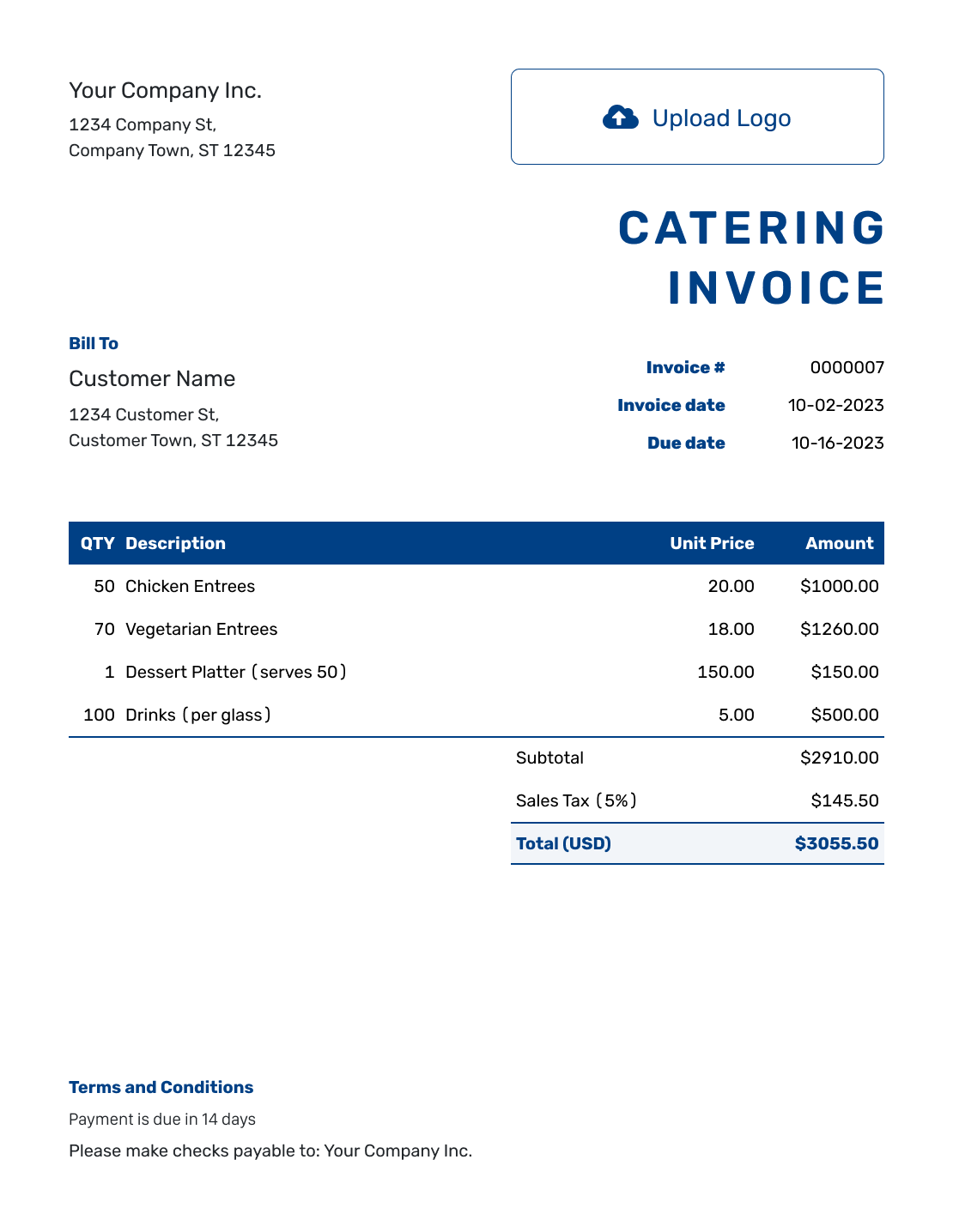 Free Printable Catering Invoice Template
