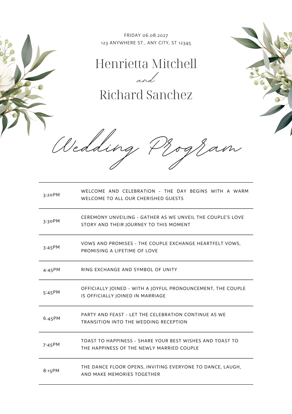 Printable Wedding Program Template Free
