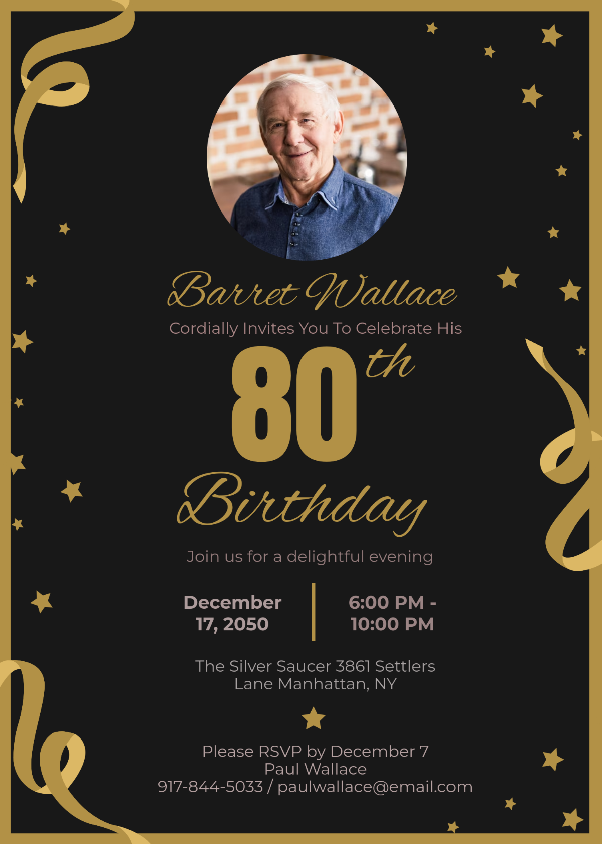 Free Elegant 80th Birthday Invitation Template To Edit Online