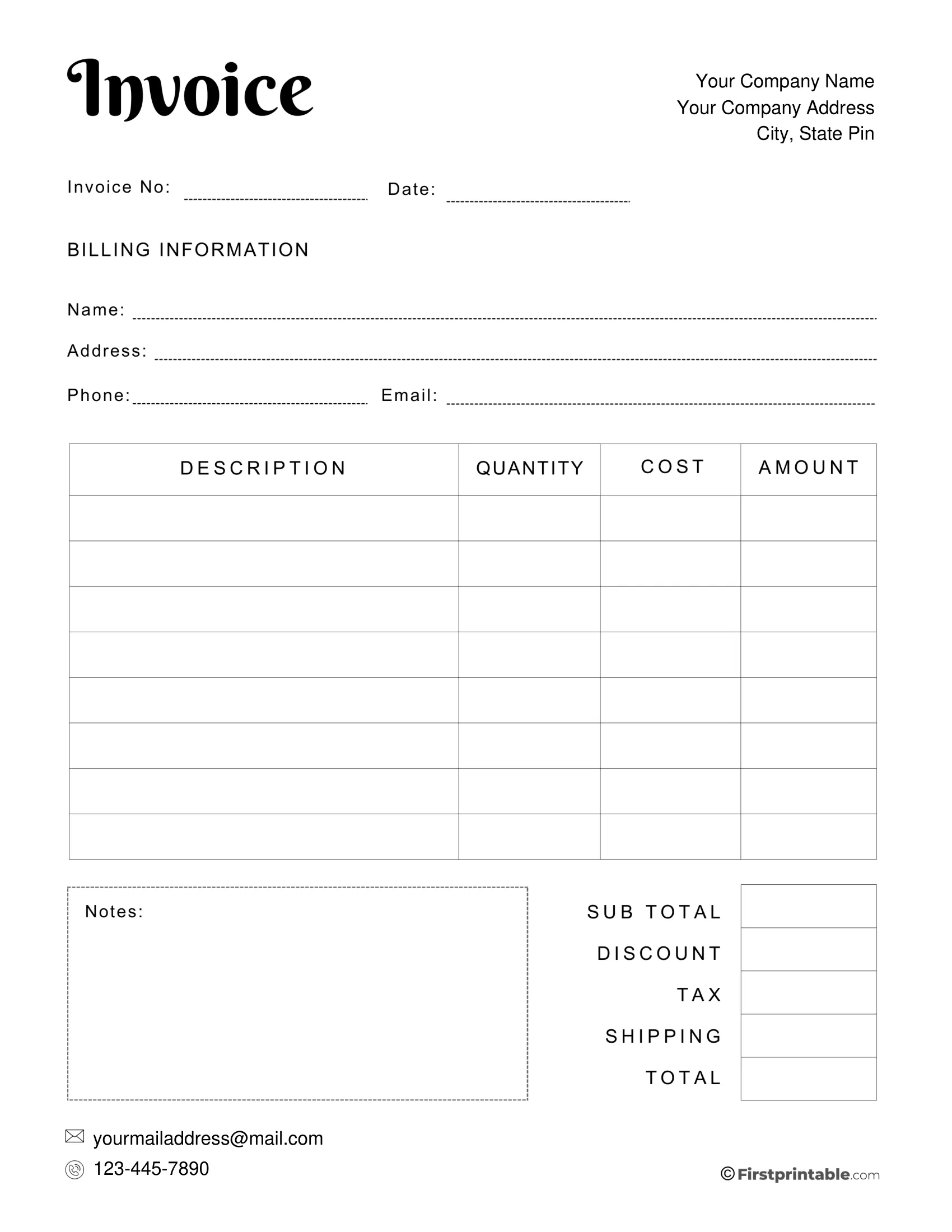 Printable Invoice Receipt Template
