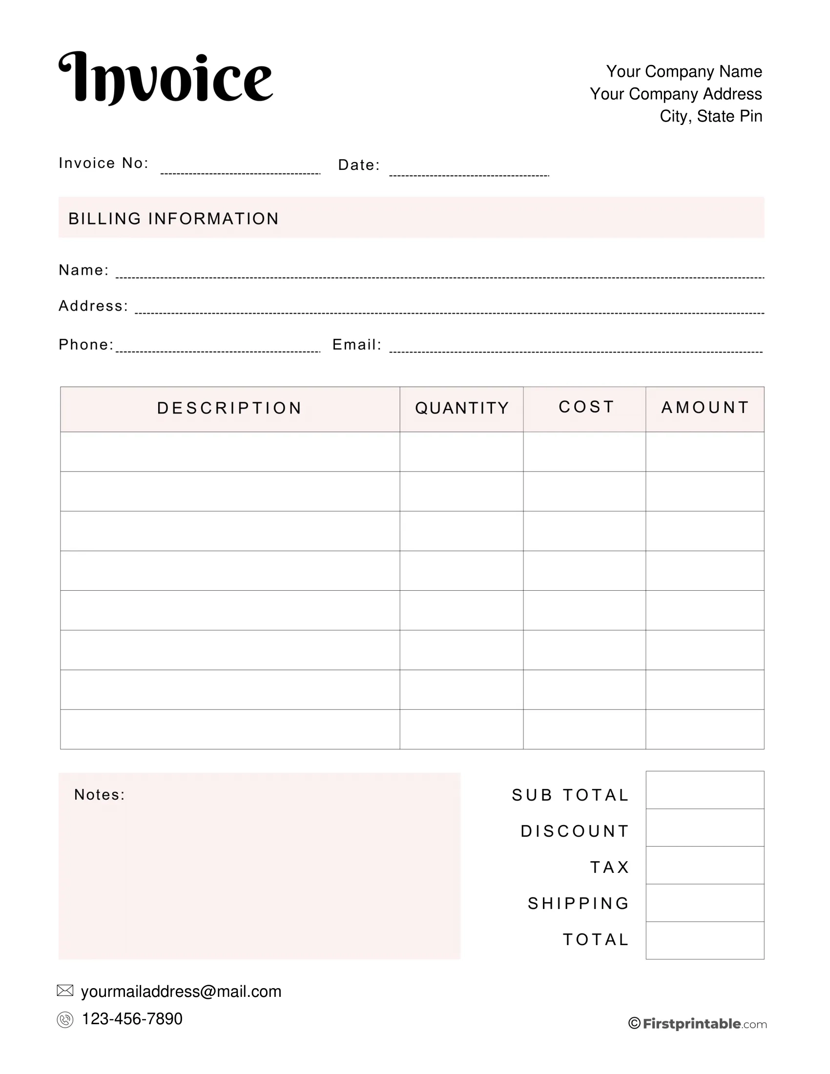 Free Invoice Template Blank Printable Download