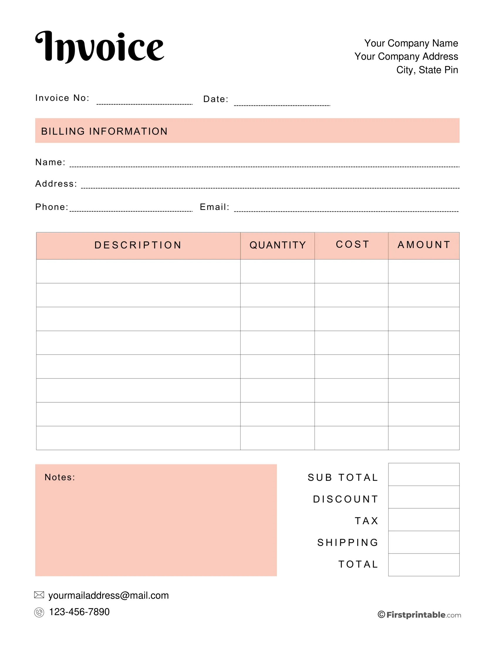 Free Printable Work Invoice Template Free Printable Work Invoice Template