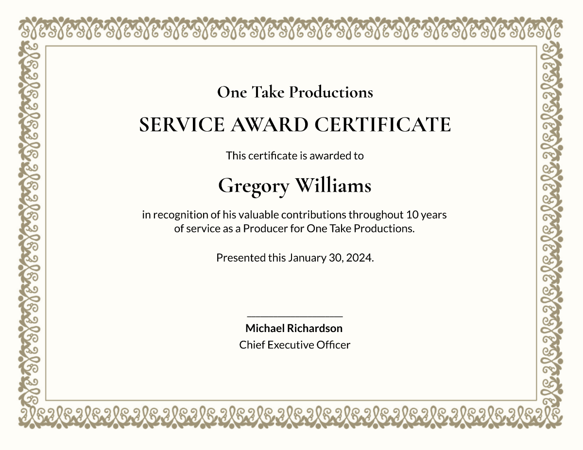 Free Long Service Award Certificate Template To Edit Online