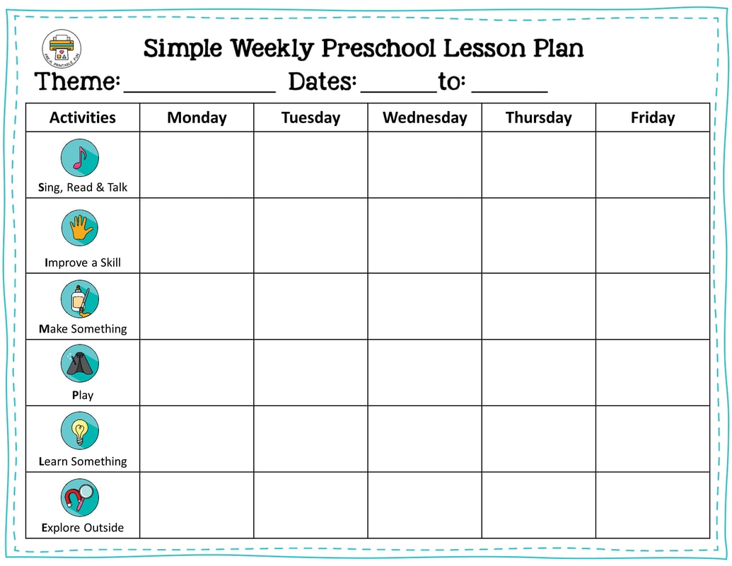 Preschool Lesson Plan Template Free Printable