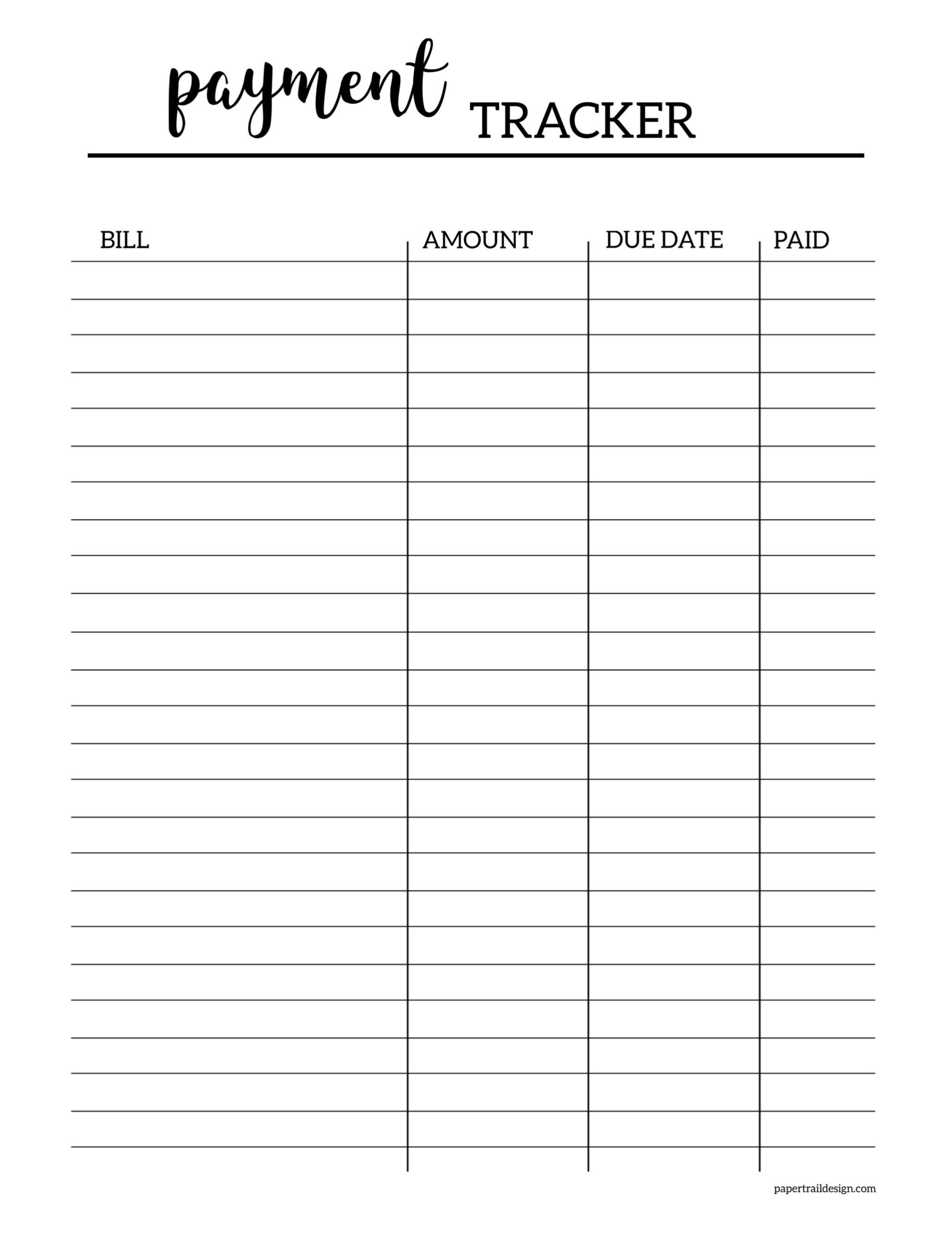 Printable Bill Tracker Template Free
