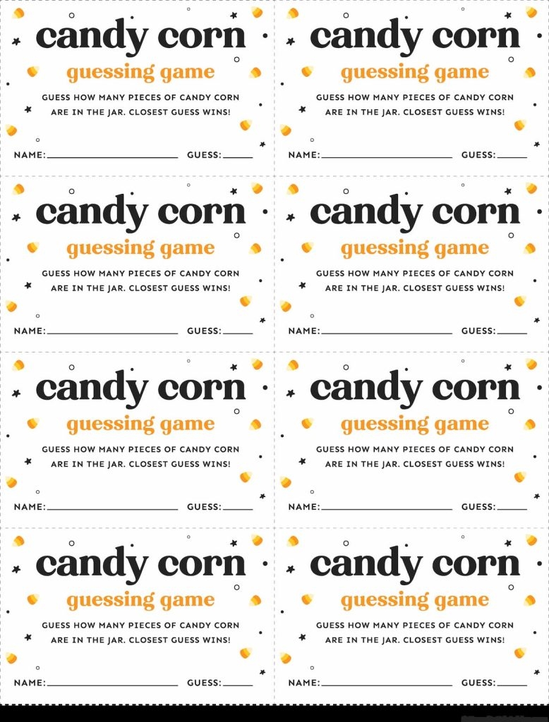 Free Printable Candy Corn Guessing Game Cards Favorite Printables