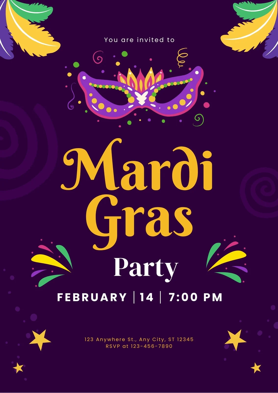 Free Printable Customizable Mardi Gras Invitation Templates Canva