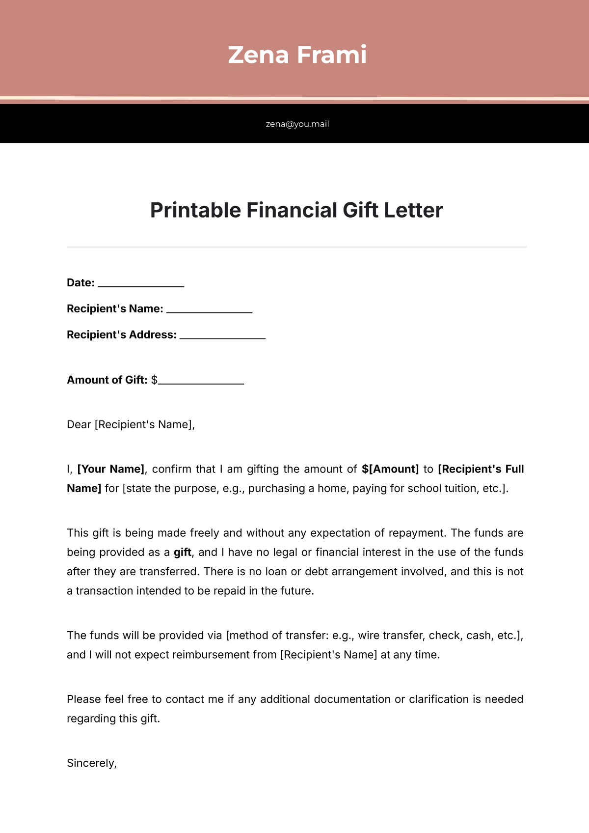 Printable Mortgage Gift Letter Template Printable Mortgage Gift Letter Template