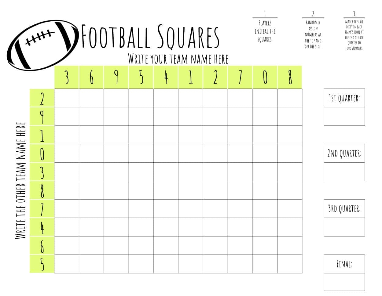 Printable Football Squares Template Free Printable Football Squares Template Free