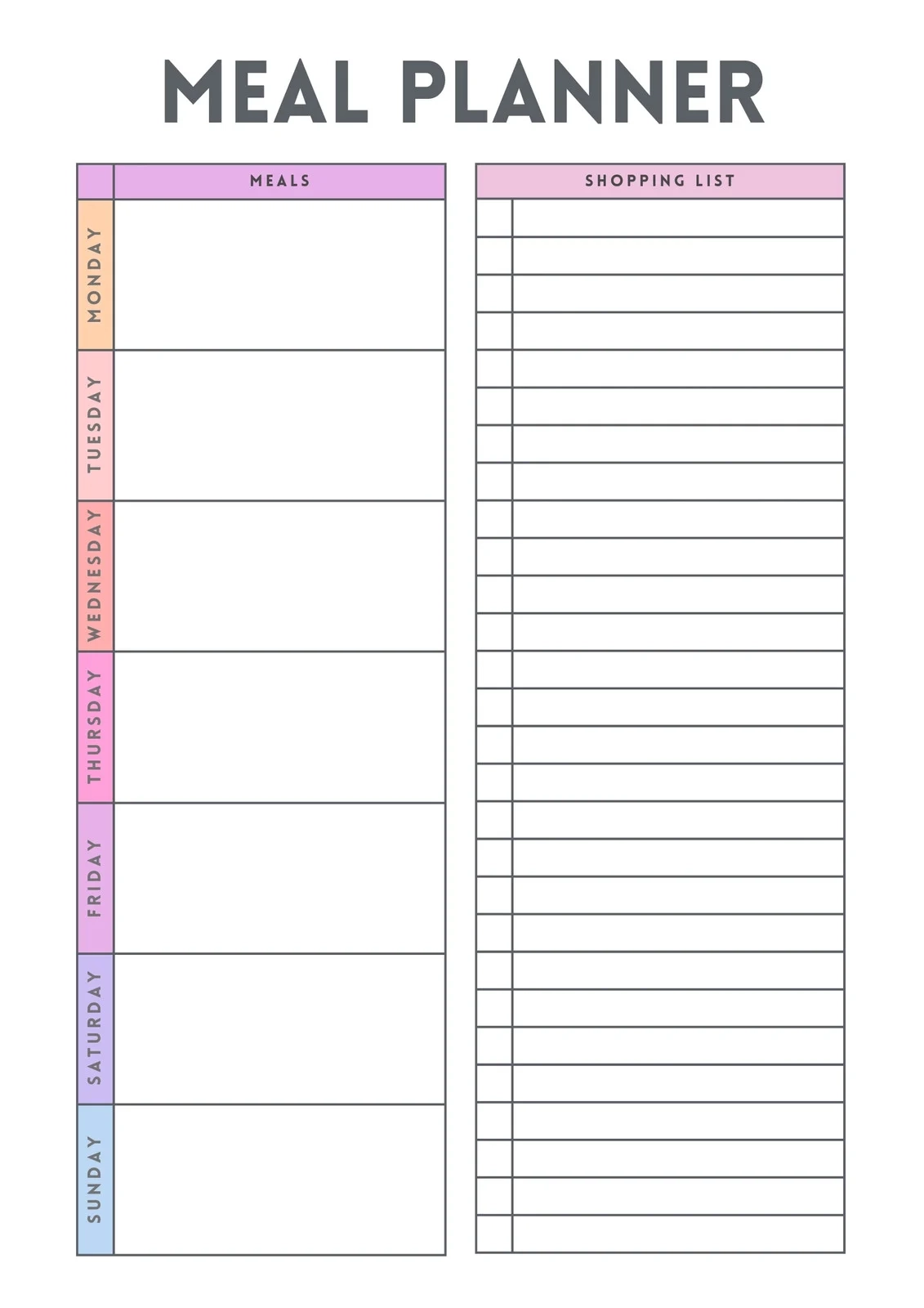 Printable Menu Planner Template Free