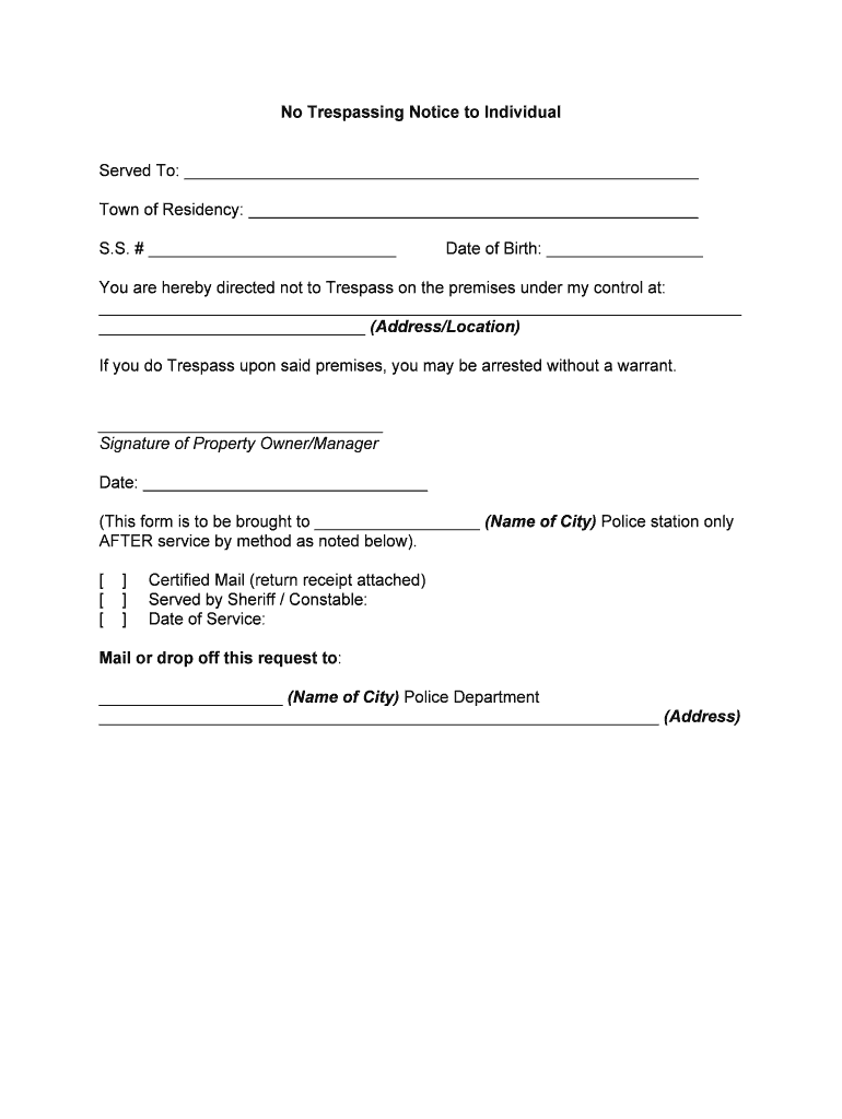 Printable Fillable Free No Trespassing Letter Template Printable Fillable Free No Trespassing Letter Template