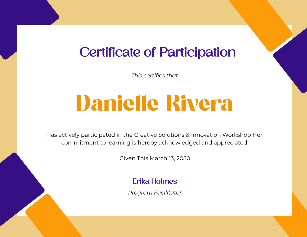 Free Printable Certificate Of Participation Template