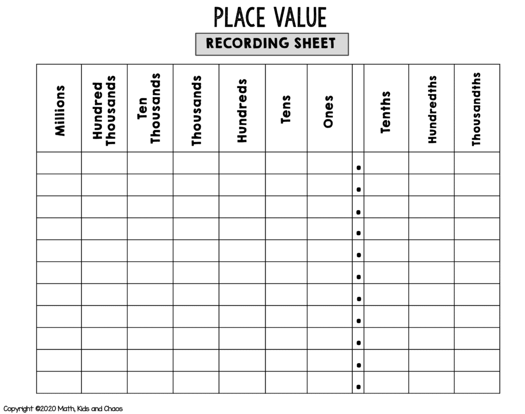 Free Printable Place Value Chart plus Activities To Try Math Free Printable Place Value Chart plus Activities To Try Math