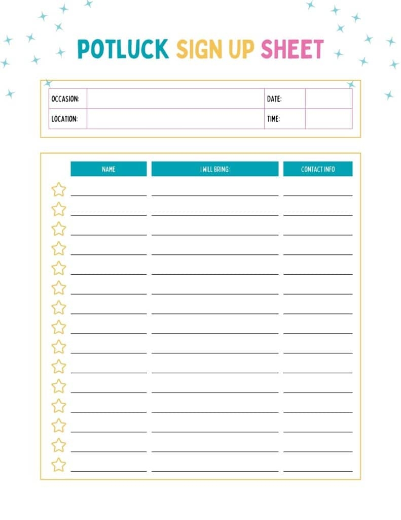 Free Printable Food Sign Up Sheet Template