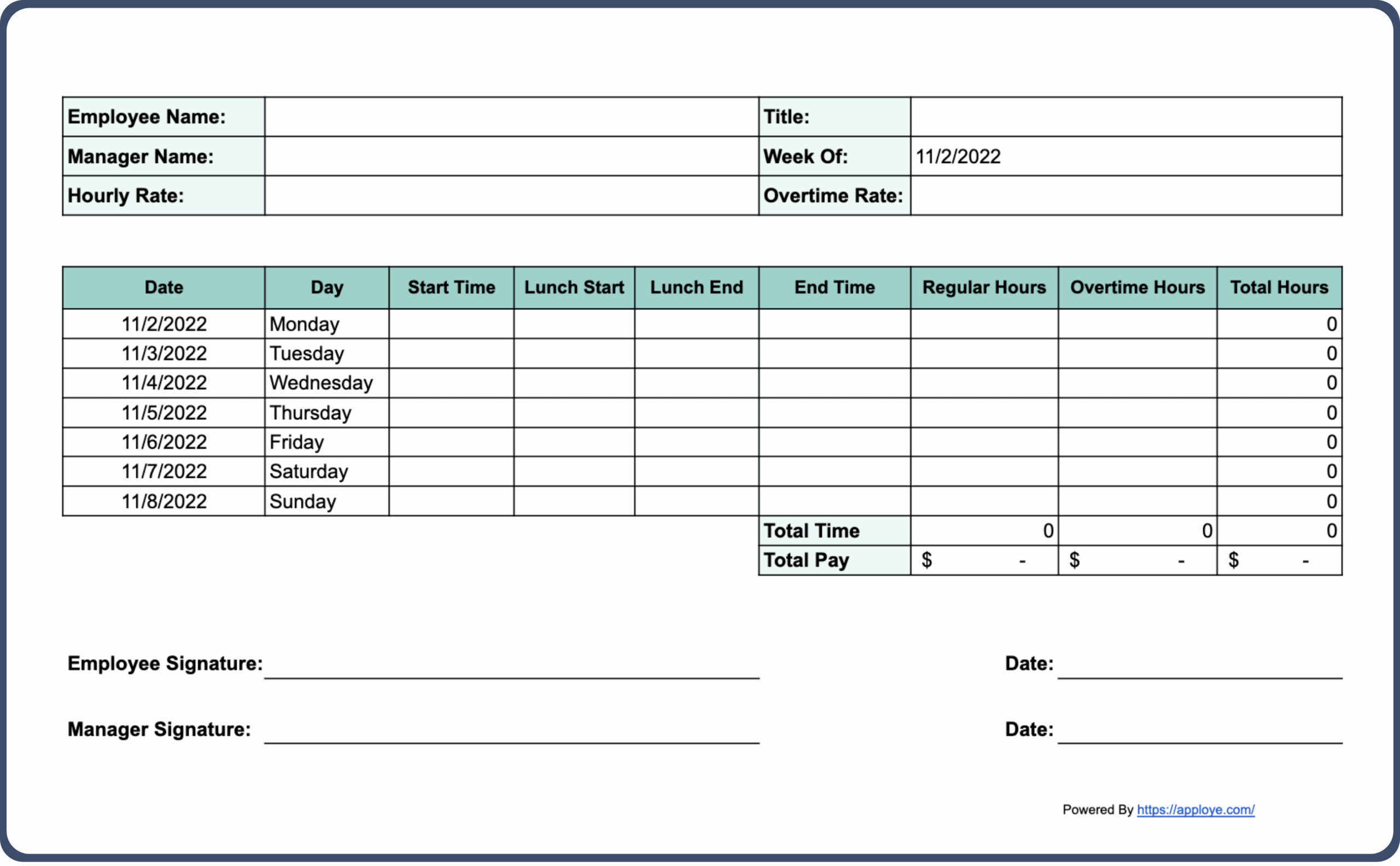 Free Printable Timesheet Templates Excel Word PDF