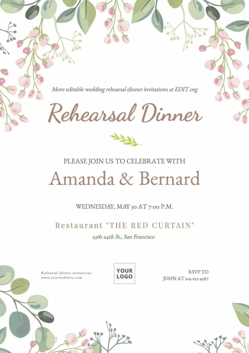Rehearsal Dinner Invitation Template Printable Free