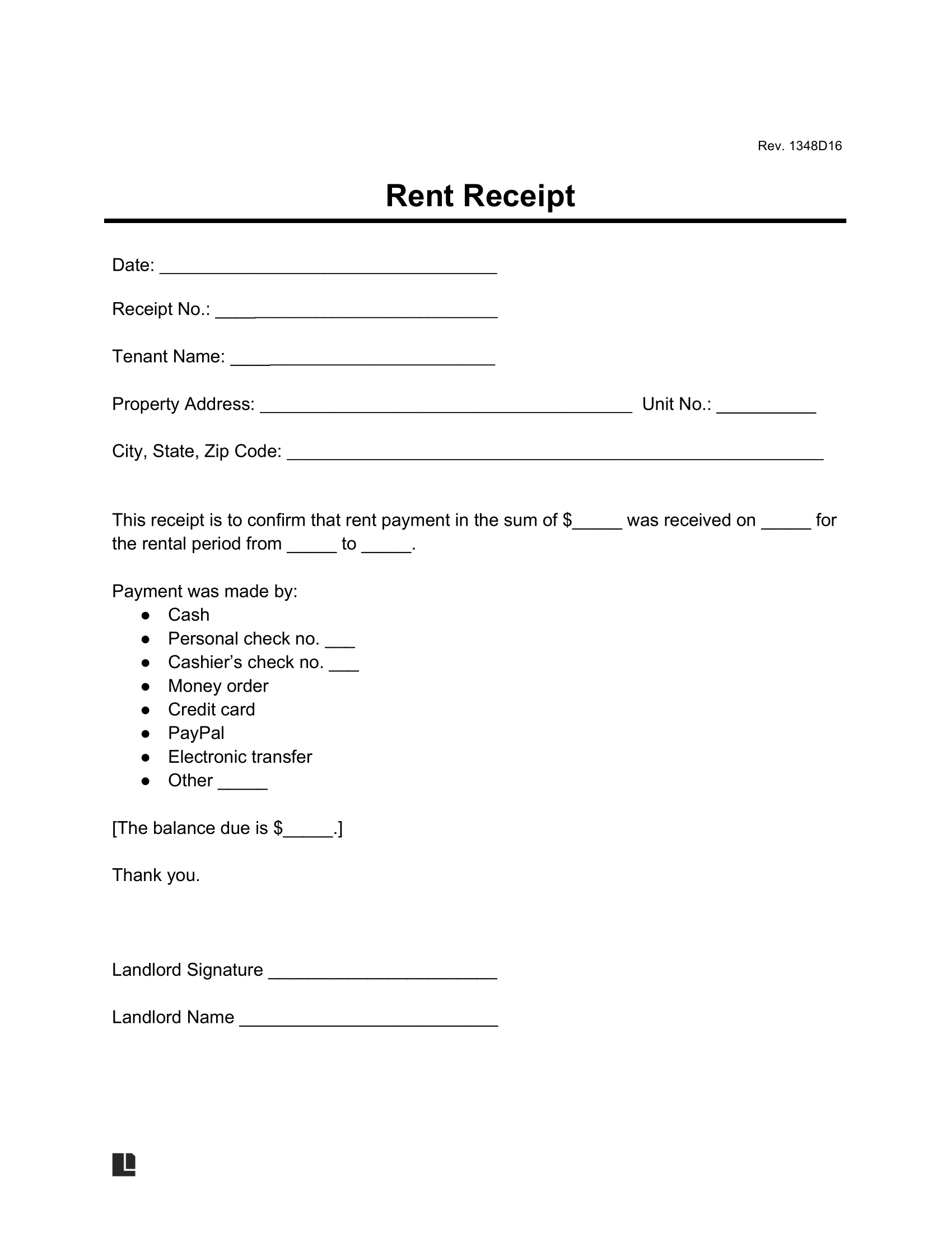 Free Rent Receipt Template PDF amp Word