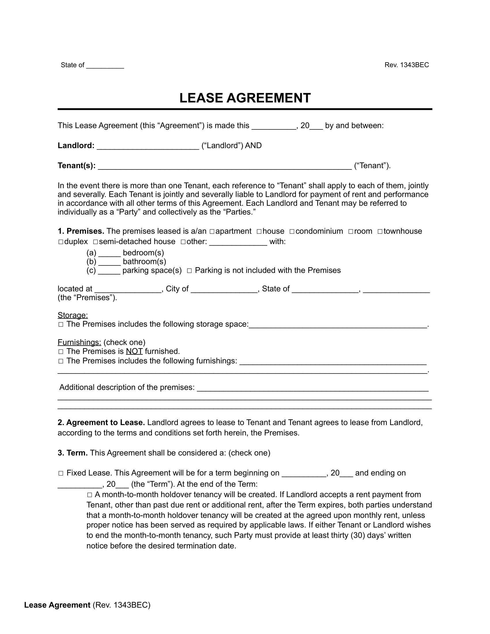 Free Printable Tenancy Agreement Template