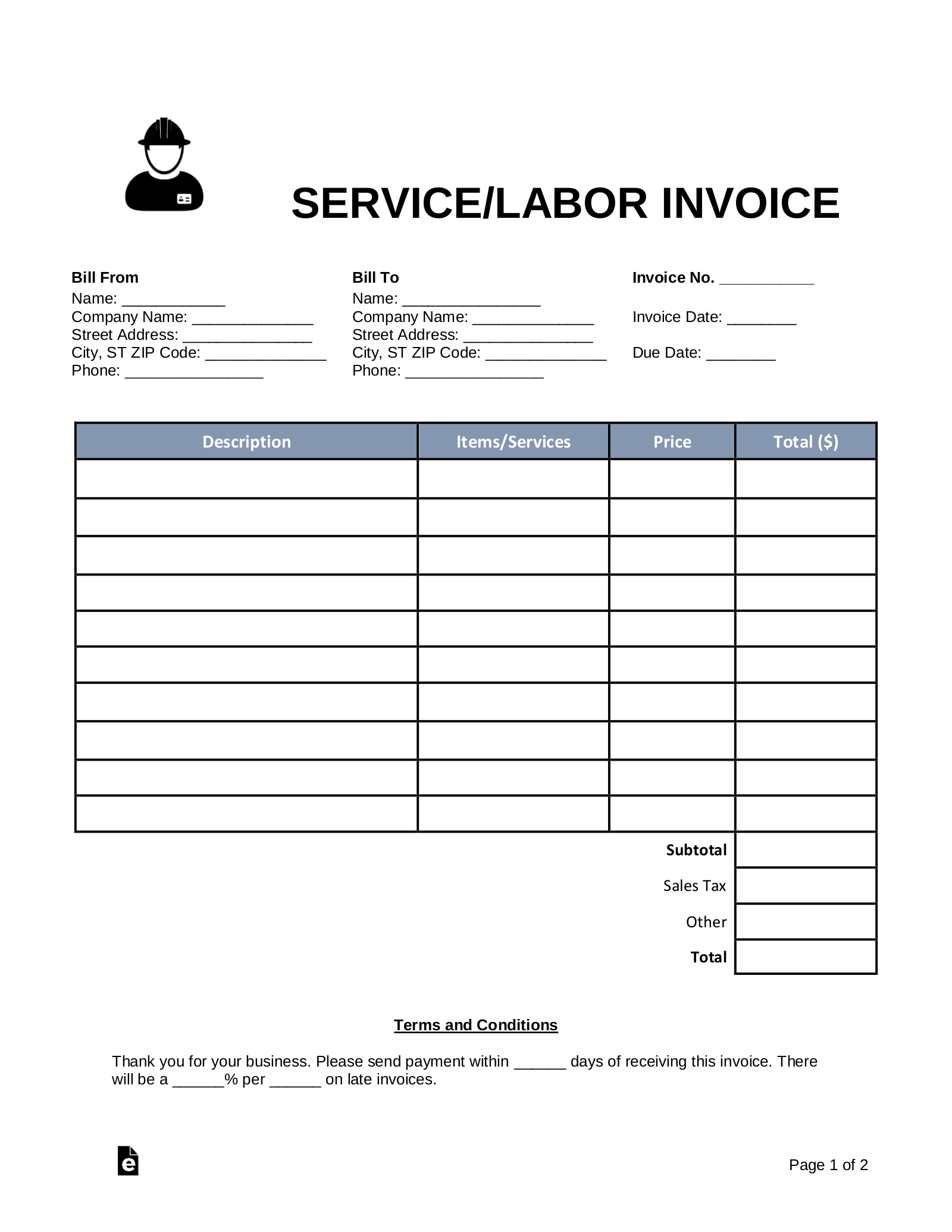 Downloadable Free Printable Service Invoice Template Downloadable Free Printable Service Invoice Template