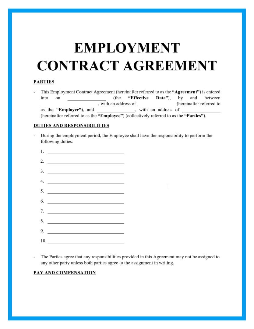 Printable Simple Employment Contract Template Free