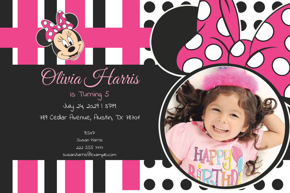 Free Sparkling Minnie Mouse Birthday Invitation Template To Edit